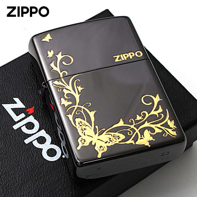 Zippo ジッポー バタフライ アラベスク 蝶々 唐草 ブラックニッケル 金