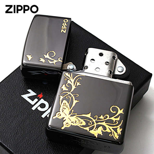 Zippo ジッポー バタフライ アラベスク 蝶々 唐草 ブラック