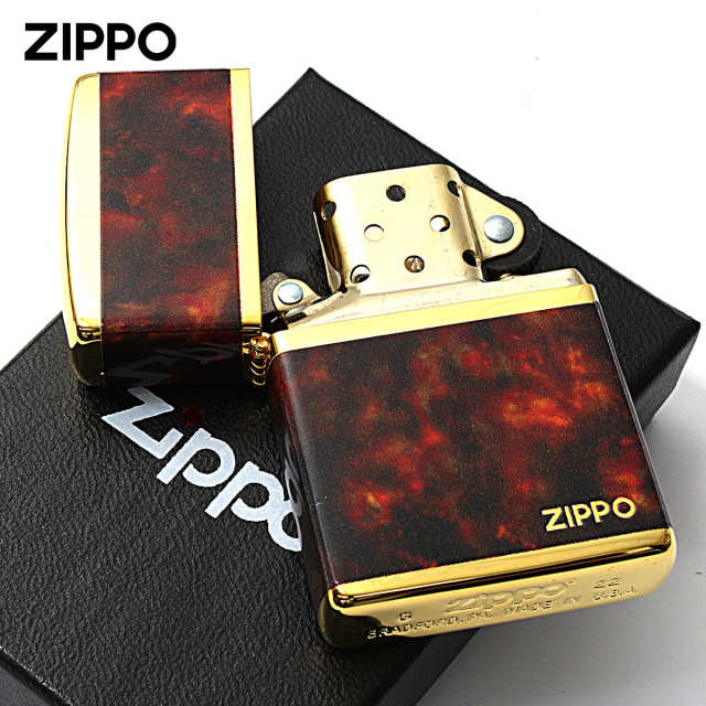 Zippo ジッポー 大理石調 レッドマーブル ジッポ ロゴ 金メッキ MARBLE