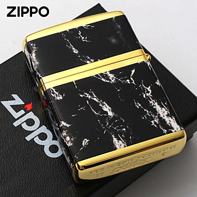 Zippo ジッポー 大理石調 ブラックマーブル ジッポ ロゴ 金メッキ
