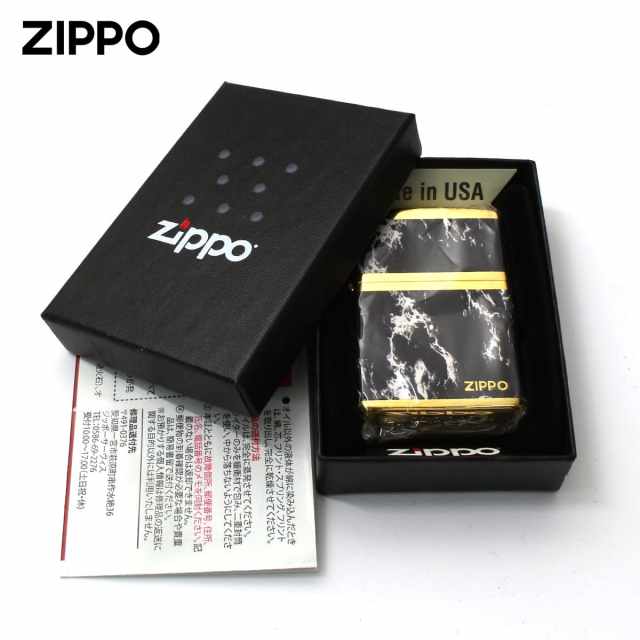 Zippo ジッポー 大理石調 ブラックマーブル ジッポ ロゴ 金メッキ