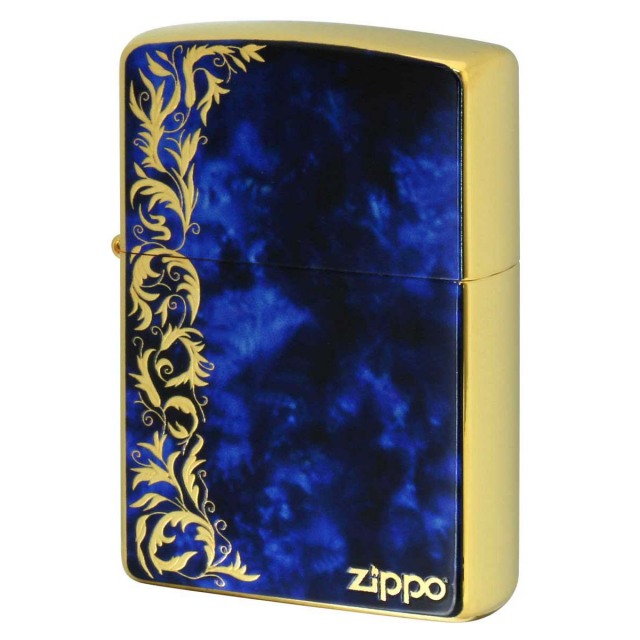 Zippo ジッポー 大理石調 ブルーマーブル アラベスク 唐草 金メッキ Marble Arabesque 2G-BLARZ