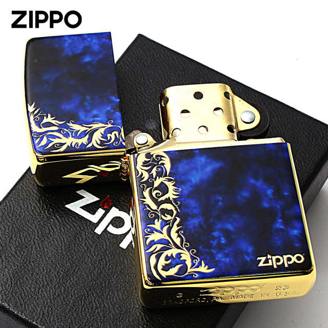 Zippo ジッポー 大理石調 ブルーマーブル アラベスク 唐草