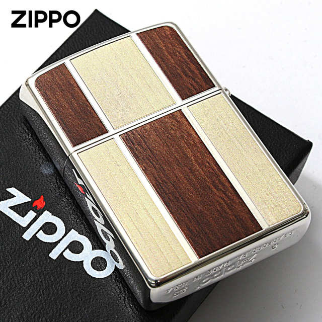 印材　2個 Zippo ジッポー ウッド風 炎 アイコンフレーム ブラウン ZIPPO