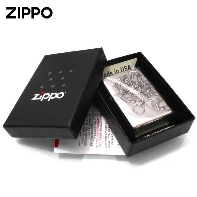 Zippo ジッポー 龍 ドラゴン 2面連続加工 DRAGON 銀メッキいぶし仕上げ
