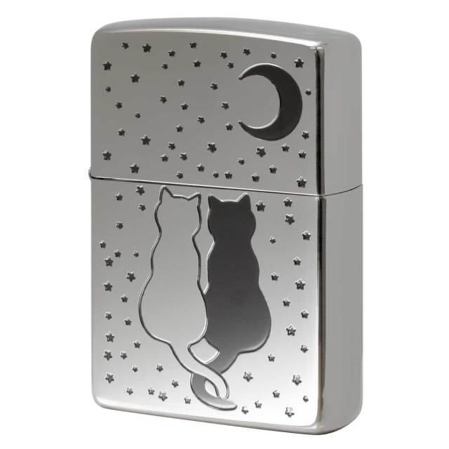 Zippo ジッポー ネコ 猫 月夜 Cat Moon シルエット シルバー 2SBK-TCATS メール便可