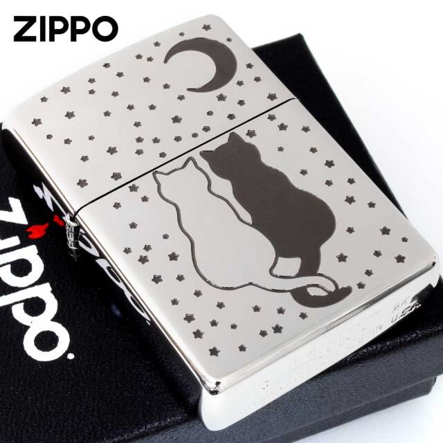 Zippo ジッポー ネコ 猫 月夜 Cat Moon シルエット シルバー 2SBK