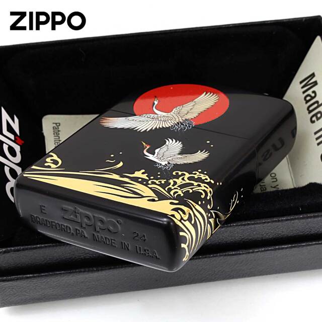 ポッポ様御依頼品 Zippo ジッポー 和柄 日本 美 波 鶴 太陽 2BKG-CRANE｜Zippo専門店