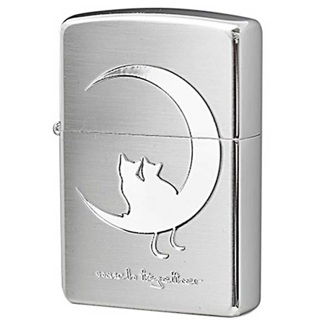 Zippo ジッポー ネコ 猫 Cat 月 Moon シルエット シルバーサテン CAT in LOVE 2CAT-SSB