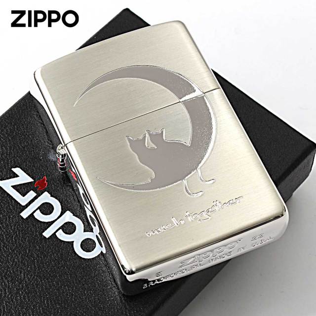 Zippo ジッポー ネコ 猫 Cat 月 Moon シルエット シルバーサテン