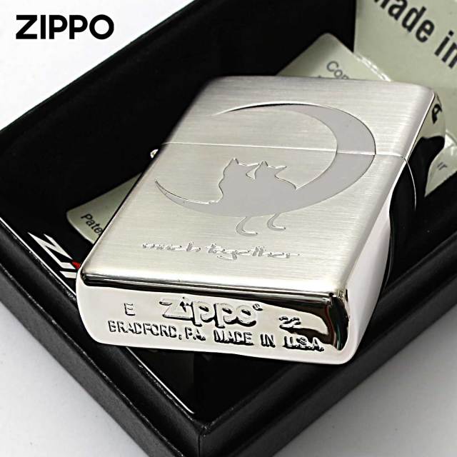 Zippo ジッポー ネコ 猫 Cat 月 Moon シルエット シルバーサテン