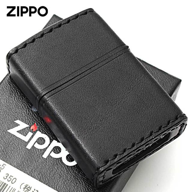 Zippo ジッポー 革巻き 牛革 レザー ジッポ ロゴ ブラック