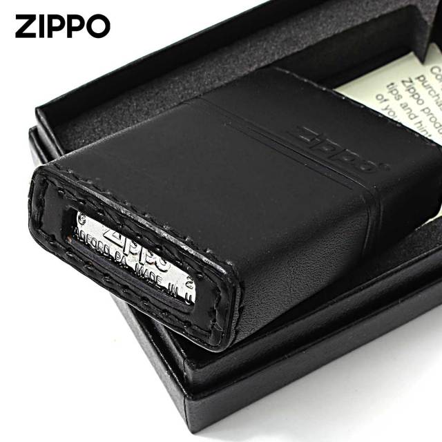 Zippo ジッポー 革巻き 牛革 レザー ジッポ ロゴ ブラック