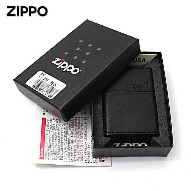 Zippo ジッポー 革巻き 牛革 レザー ジッポ ロゴ ブラック