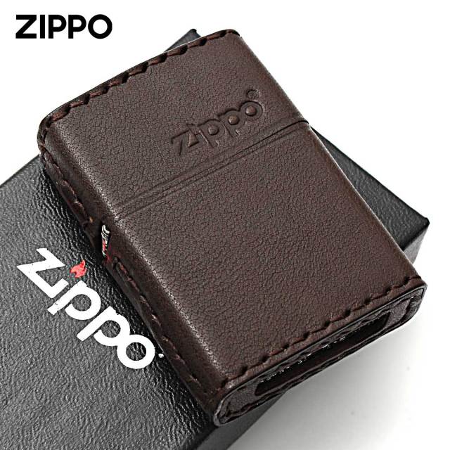 Zippo ジッポー 革巻き 牛革 レザー ジッポ ロゴ ブラウン