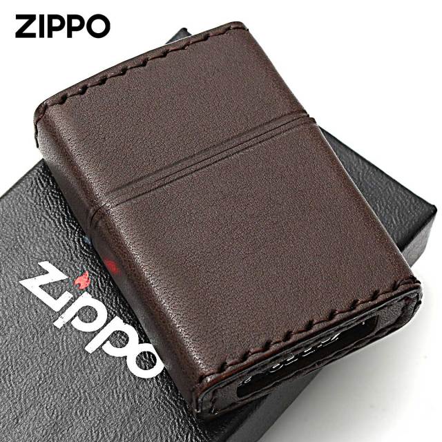 Zippo ジッポー 革巻き 牛革 レザー ジッポ ロゴ ブラウン