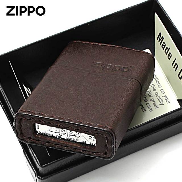 Zippo ジッポー 革巻き 牛革 レザー ジッポ ロゴ ブラウン