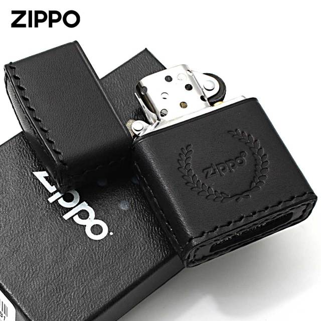 Zippo ジッポー 革巻き 牛革 レザー ジッポ ロゴ 月桂樹