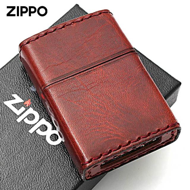 Zippo ジッポー 革巻き 牛革 レザー ジッポ ロゴ 月桂樹 レッド