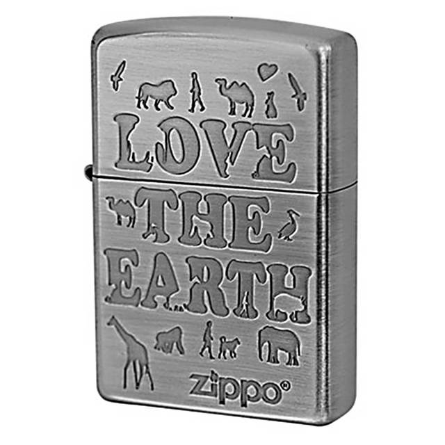 Zippo ジッポー アニマル シルエット 世界平和 ニッケルメッキ 古美 LOVE THE EARTH MTB16J 2LE-BN メール便可