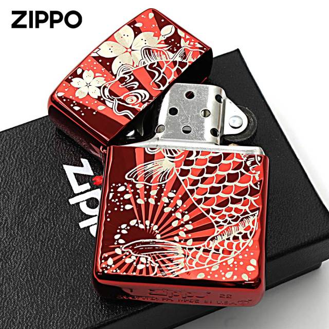 □□ ライター ZIPPO 162KS-RD 鯉桜 レッド やや傷や汚れあり Zippo  