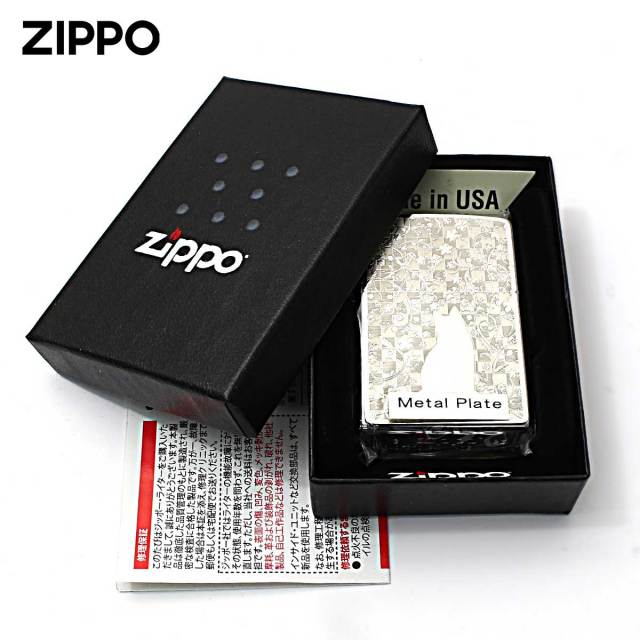 Zippo ジッポー ネコ 猫 Cat 花 ＃200 メタルプレート ニッケルメッキ