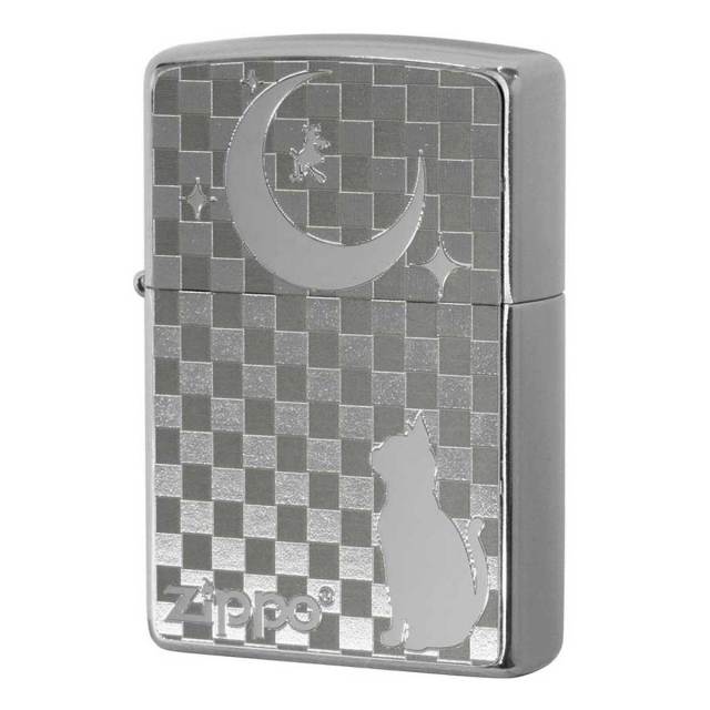 Zippo ジッポー ネコ 猫 Cat 月 ＃200 メタルプレート ニッケルメッキ 2MP-月 メール便可