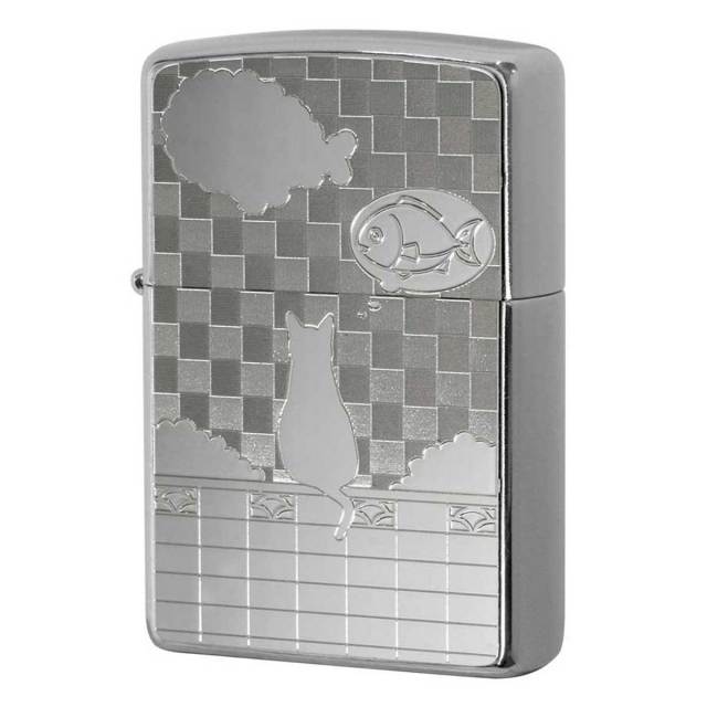 Zippo ジッポー ネコ 猫 Cat 雲 ＃200 メタルプレート ニッケルメッキ 2MP-雲 メール便可