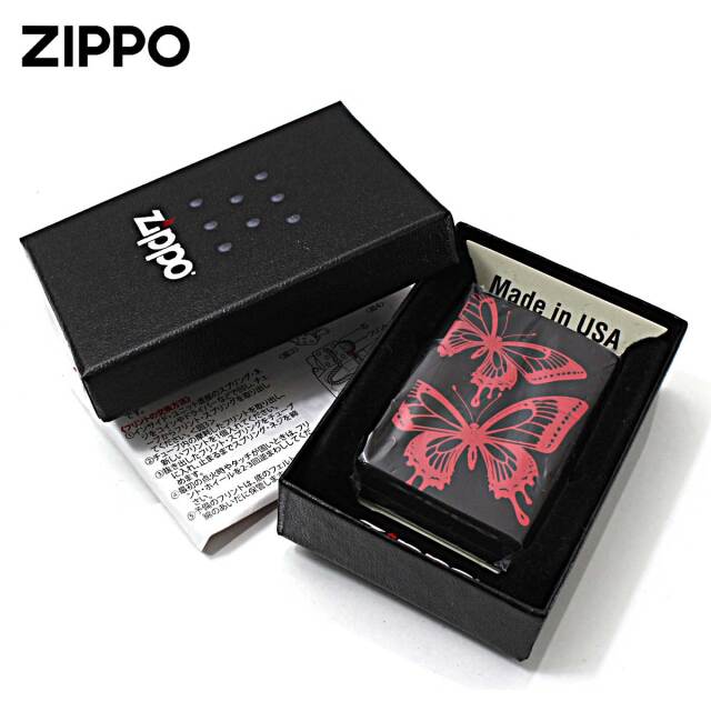 【色:ブラック_パターン:単品_サイズ:特厚】バタフライ(Butterfly) Zippo ジッポー 蝶々 バタフライ レッド Butterfly Series 2BTF