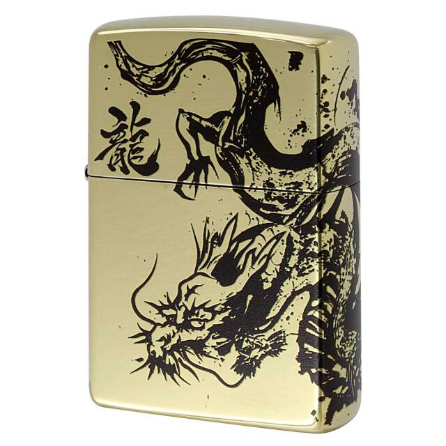 Zippo ジッポー ドラゴン 龍虎 墨絵繋ぎ絵 ブラス 龍BI