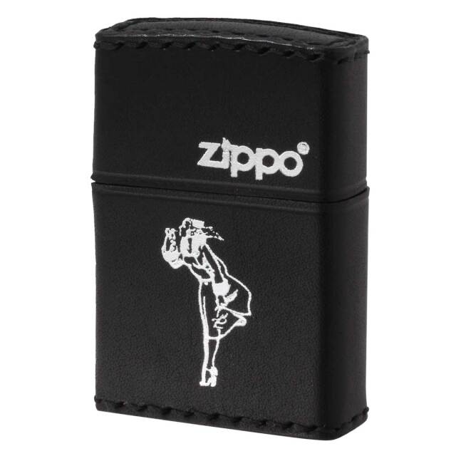 Zippo ジッポー 革巻き ウインディ 銀箔押し ブラック B-WS