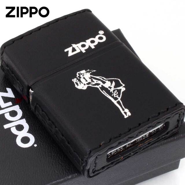 Zippo ジッポー 革巻き ウインディ 銀箔押し ブラック B-WD｜Zippo専門