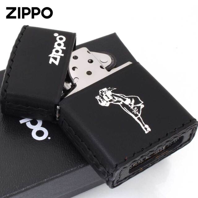 Zippo ジッポー 革巻き ウインディ 銀箔押し ブラック B-WD｜Zippo専門