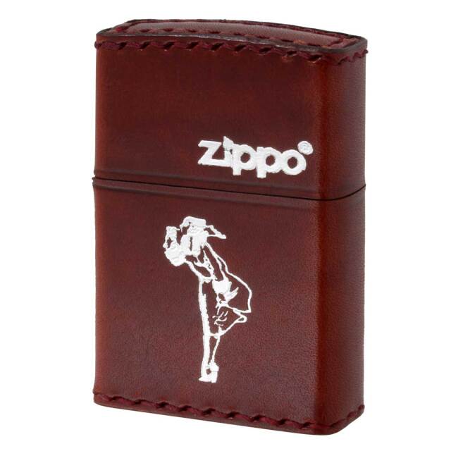 Zippo ジッポー 革巻き ウインディ 銀箔押し レッド RD-WS