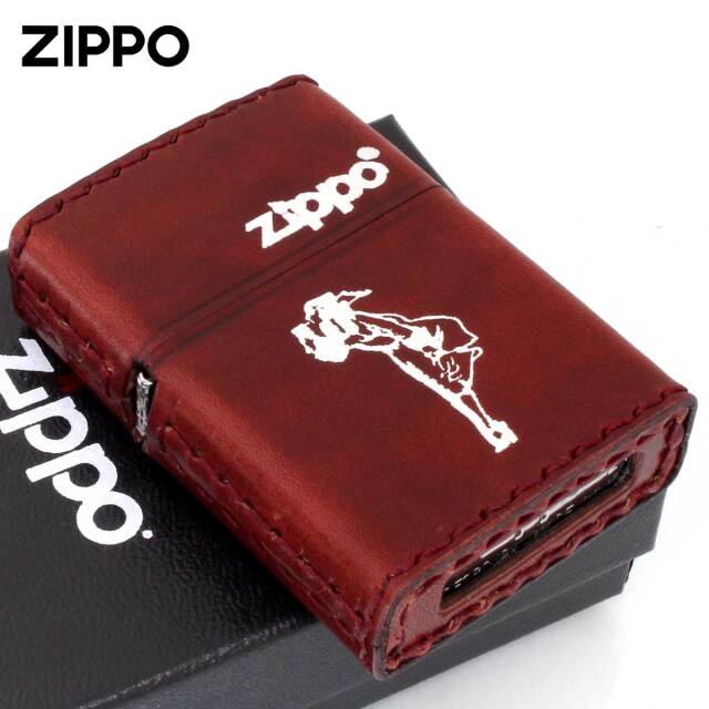 Zippo ジッポー 革巻き ウインディ 銀箔押し レッド RD-WS｜Zippo専門