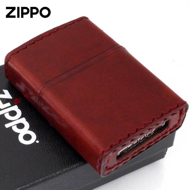 ワインレッド　特大　袋　　オーダー Zippo ジッポー 革巻き ウインディ 銀箔押し レッド RD-WS