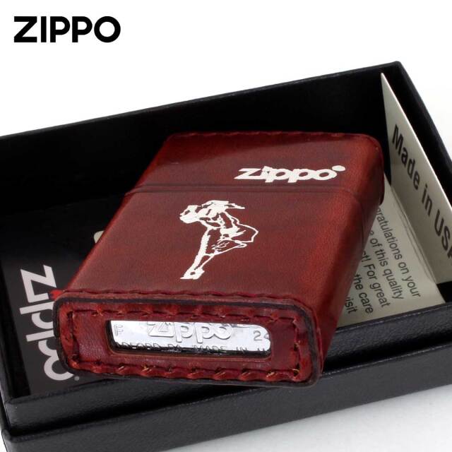 Zippo ジッポー 革巻き ウインディ 銀箔押し レッド RD-WS｜Zippo専門