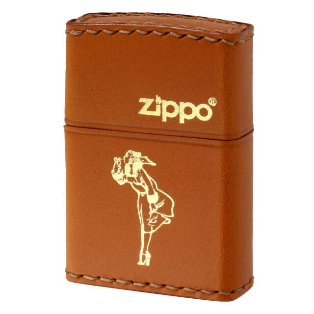 Zippo ジッポー 革巻き ウインディ 金箔押し キャメル LB-WG