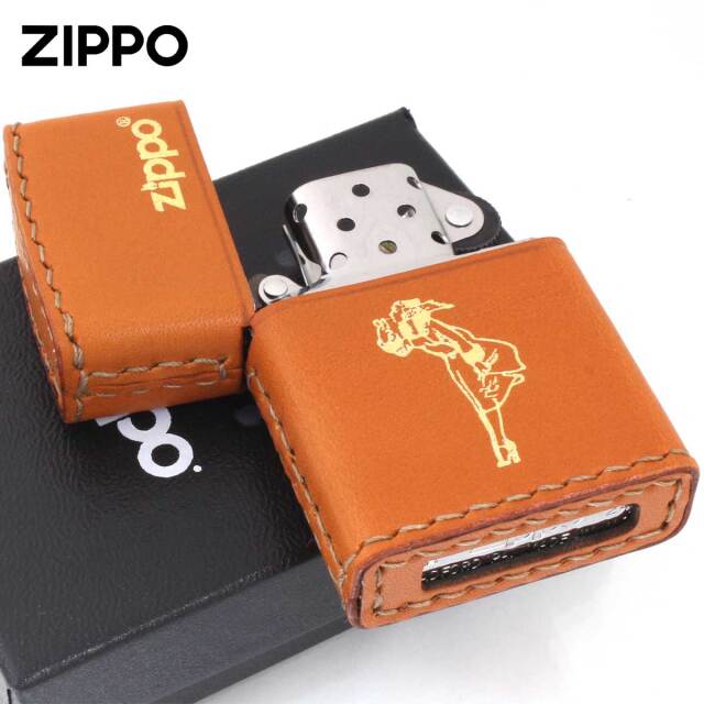Zippo ジッポー 革巻き ウインディ 金箔押し キャメル LB-WG｜Zippo