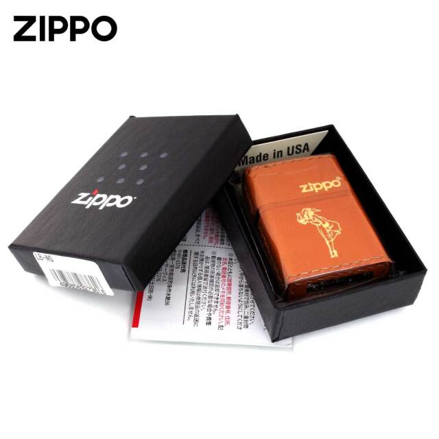 Zippo ジッポー 革巻き ウインディ 金箔押し キャメル LB-WG｜Zippo
