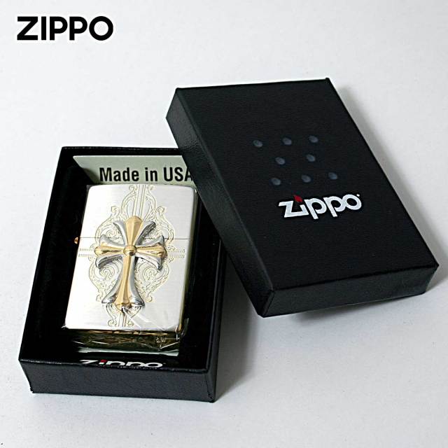 ゴールド CROSS クロス 全面加工 Zippo 特注モデル Zippo ジッポー クロス 十字架 Cross クロスコンビメタル サテン
