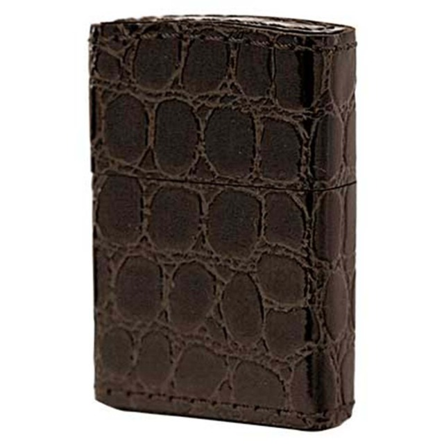 Zippo ジッポー 革巻き 本革 クロコダイル ワニ 茶 ブラウン メール便可