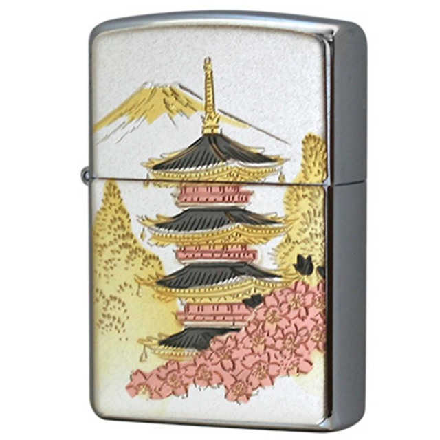 Zippo ジッポー 電鋳板 プレート貼り 和柄 伝統工芸 五重塔 メール便可