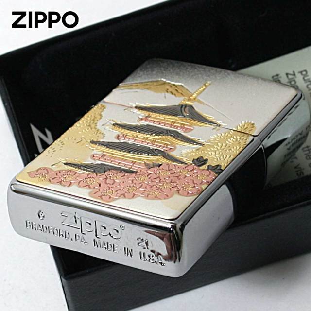 Zippo ジッポー 電鋳板 プレート貼り 和柄 伝統工芸 五重塔 メール便可