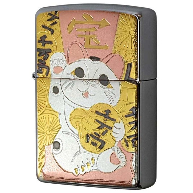 Zippo ジッポー 電鋳板 プレート貼り 和柄 伝統工芸 招き猫 メール便可