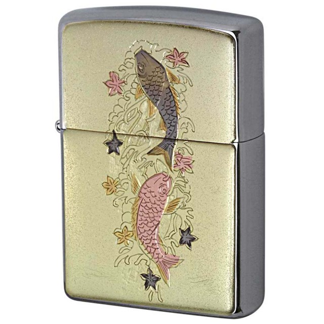 Zippo ジッポー 電鋳板 プレート貼り 和柄 伝統工芸 夫婦昇り鯉 メール便可