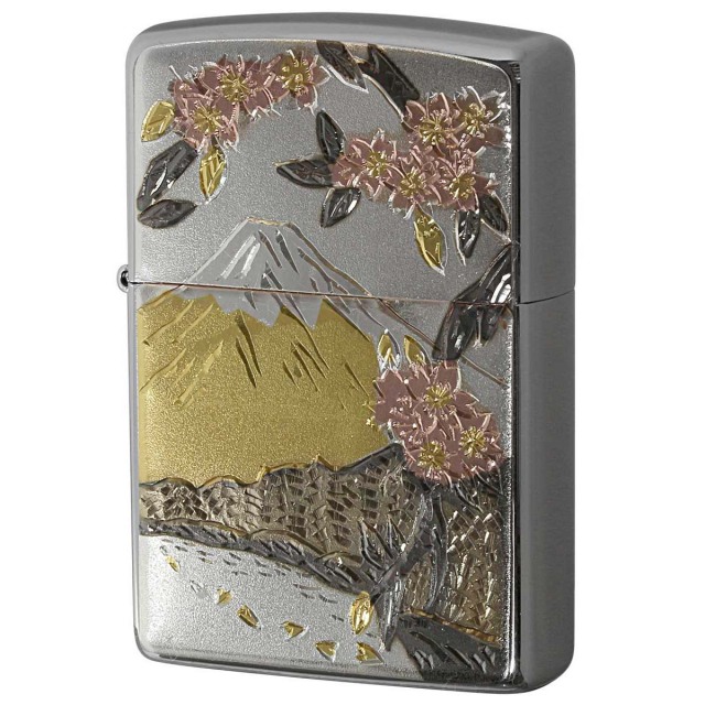 Zippo ジッポー 電鋳板 プレート貼り 和柄 伝統工芸 富士桜 FUJI SAKURA メール便可