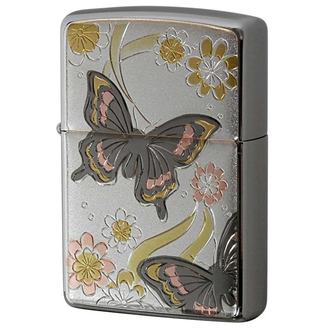 Zippo ジッポー 電鋳板 プレート貼り 和柄 伝統工芸 蝶 Butterfly メール便可