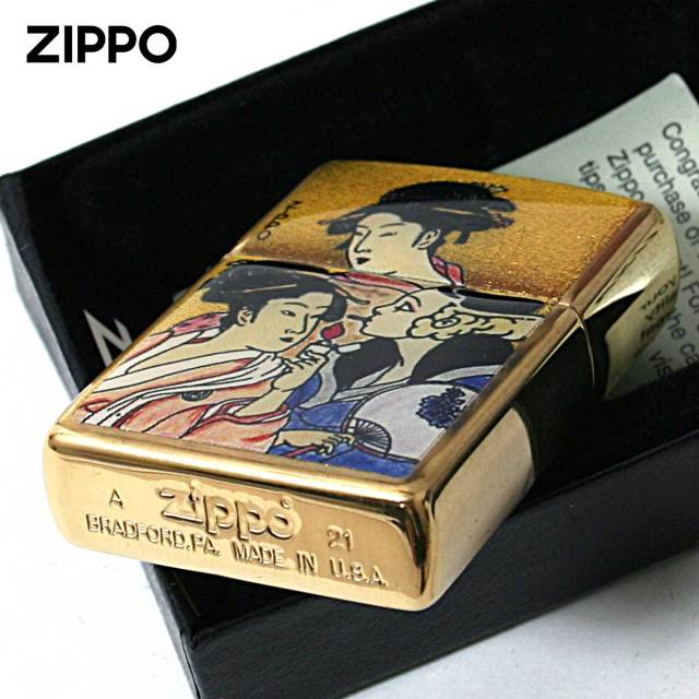 江戸幕末チール彫刻版画◆フランス ファッション画『ヒッポライト・ポーケ』PL85 Zippo ジッポー 浮世絵 三美人 金箔エポ盛り 江戸時代 絵画