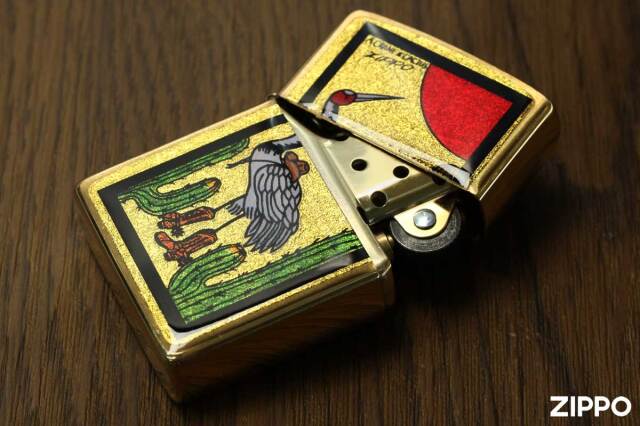 Zippo ジッポー 金箔エポキシ 花札 サボテンに鶴 メール便可